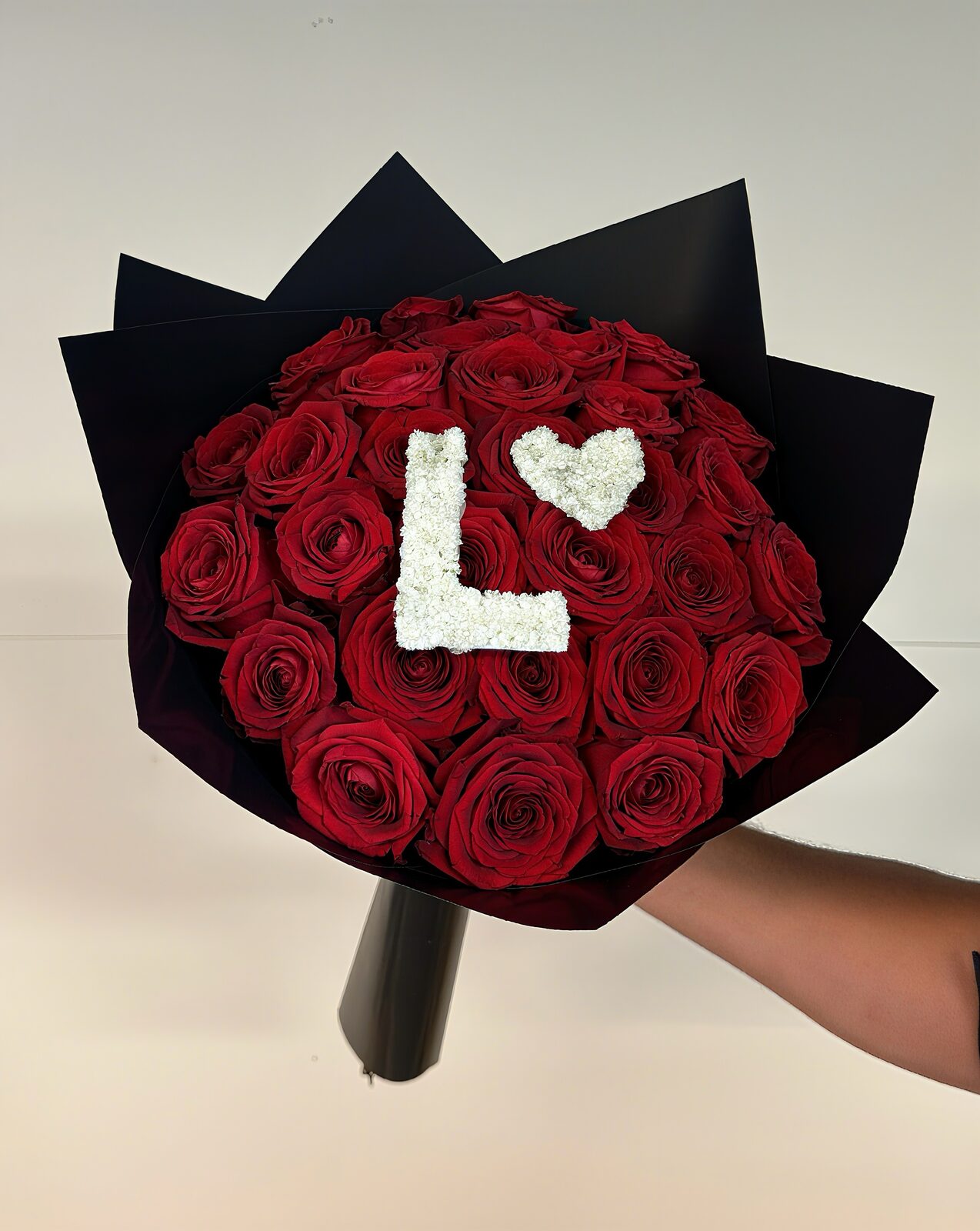 Bouquet 30 Roses Rouges + Initiale